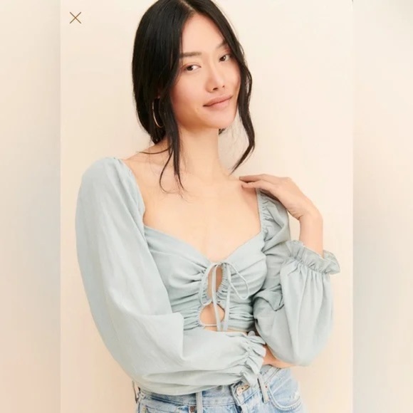 ASTR the Label Fremont Dusty Blue Tie-Front Cropped Top - Picture 2 of 2